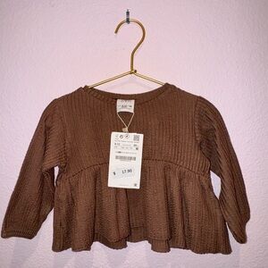 Zara Brown Ribbed/Waffle Knit Baby Long Sleeve